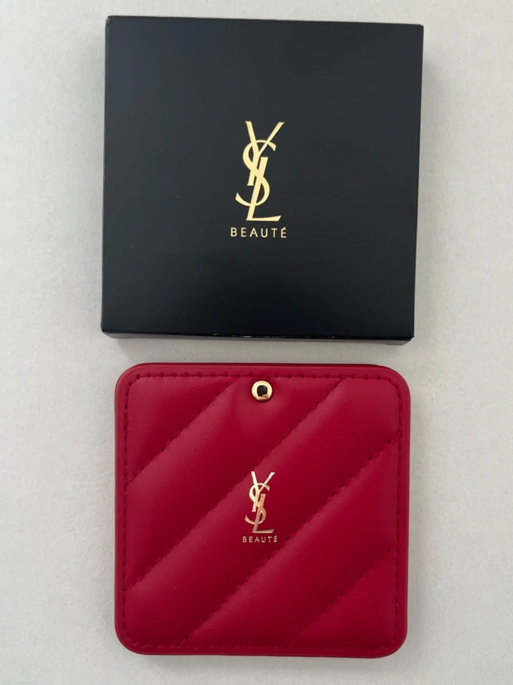 Yves Saint Laurent Rouge Red Quilted Compact Makeup Mirror with Gold Logo
